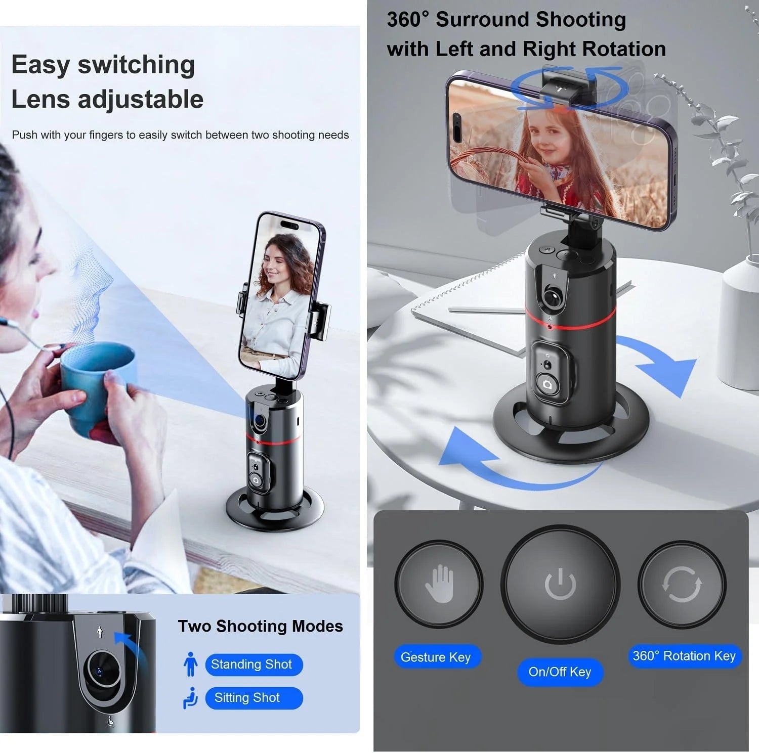 Auto Face Tracking Phone Holder Tripod, No App Required, 360° Rotation Smart Face Body Tracking Tripod Selfie Phone Camera Mount Cell Phone Stand for TIK Tok, Vlog, Live Streaming, Youtube Video 2668south