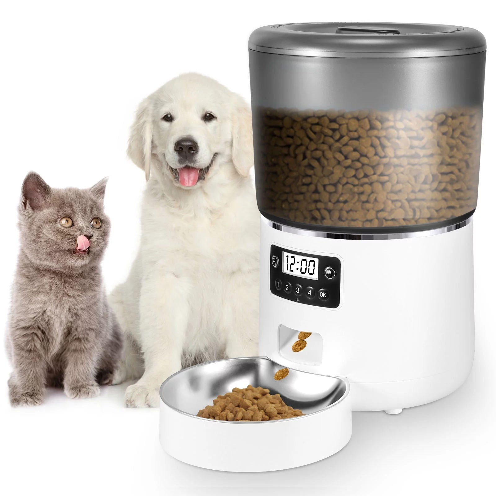 Automatic Cat Feeder, 4L Dual Power Pet Feeder Automatic Dry Food Dispenser, Control 1-4 Meals a Day, Automatic Dog Feeder 2668south