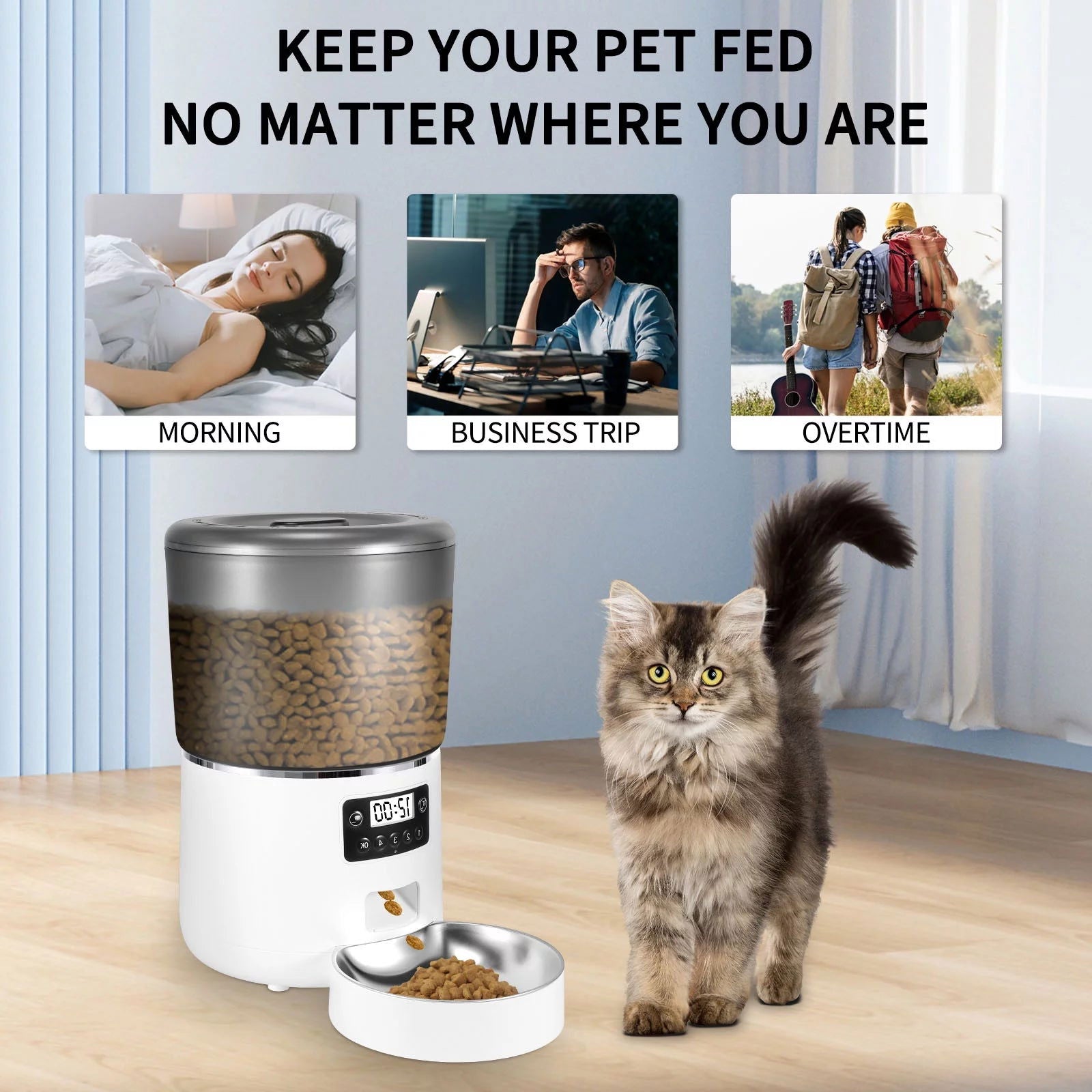 Automatic Cat Feeder, 4L Dual Power Pet Feeder Automatic Dry Food Dispenser, Control 1-4 Meals a Day, Automatic Dog Feeder 2668south