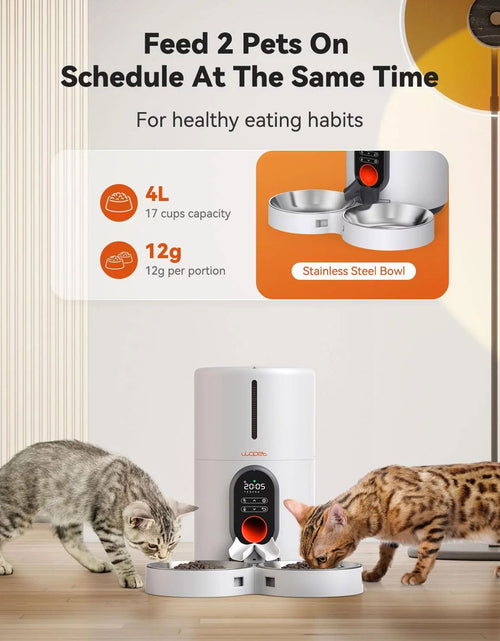 Load image into Gallery viewer, Automatic Cat Feeders for 2 Cats - Timed Dog Food Dispenser with Splitter and Two Stainless Bowls, Cat Feeders 10S Meal Call, 6 Meals per Day for Cats &amp; Small Dogs, White 2668south
