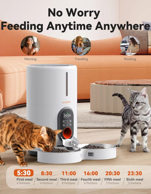 Load image into Gallery viewer, Automatic Cat Feeders for 2 Cats - Timed Dog Food Dispenser with Splitter and Two Stainless Bowls, Cat Feeders 10S Meal Call, 6 Meals per Day for Cats &amp; Small Dogs, White 2668south
