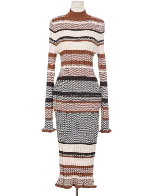 Load image into Gallery viewer, Autumn And Winter Retro Mixed Color Stripe Long Dress 2668south
