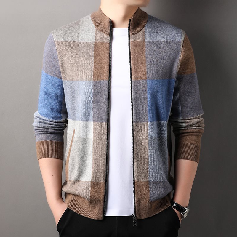 Autumn Striped Color Matching Cardigan Men's Knitting Sweater Versatile Loose 2668south