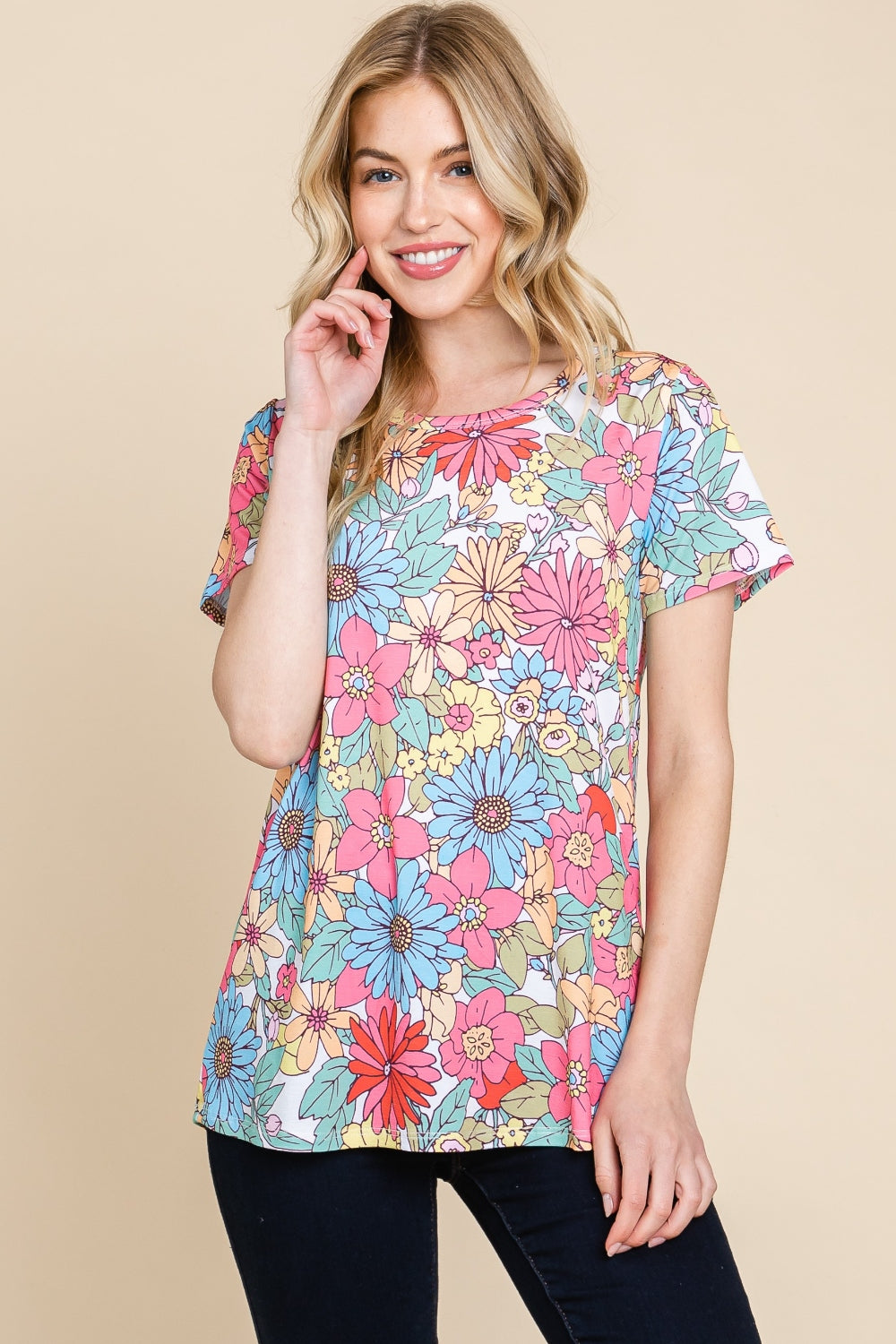 BOMBOM Floral Short Sleeve T-Shirt 2668south