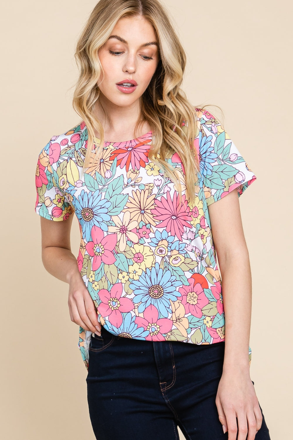 BOMBOM Floral Short Sleeve T-Shirt 2668south