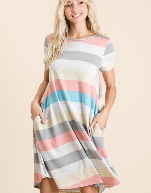 Load image into Gallery viewer, BOMBOM Striped Short Sleeve Dress with Pockets 2668south
