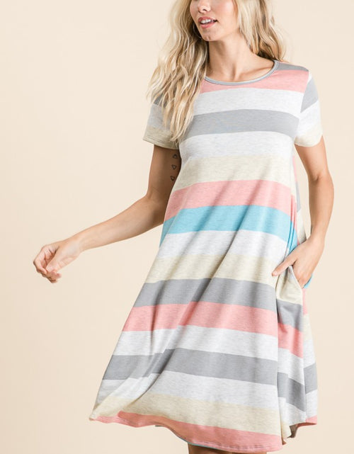 Load image into Gallery viewer, BOMBOM Striped Short Sleeve Dress with Pockets 2668south
