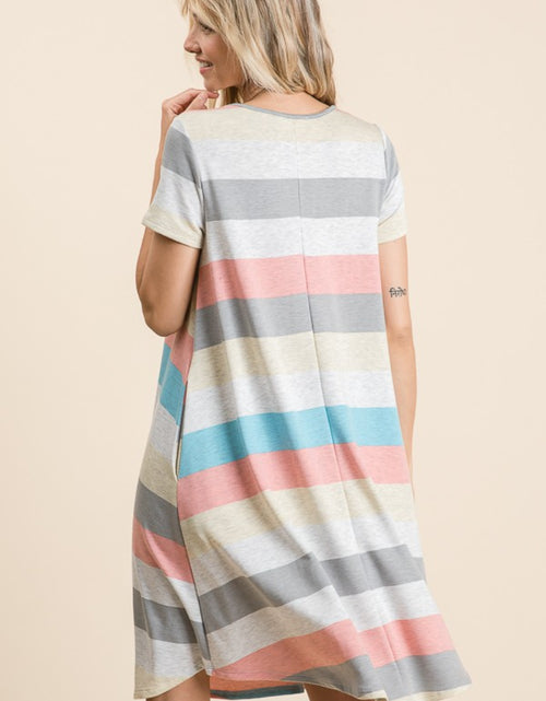 Load image into Gallery viewer, BOMBOM Striped Short Sleeve Dress with Pockets 2668south
