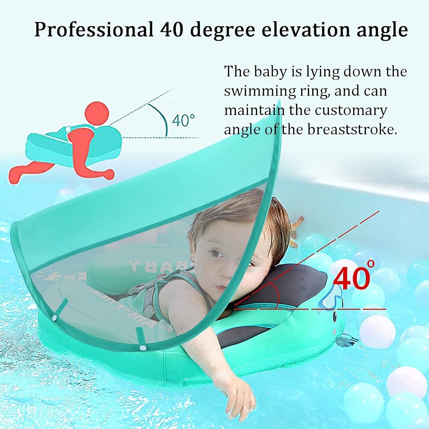 Baby Pool Float with Canopy UPF 50+, Non Inflatable Float, Baby Floaties for Infants Swimming Training, No Flip over Baby Swimming Float 2668south