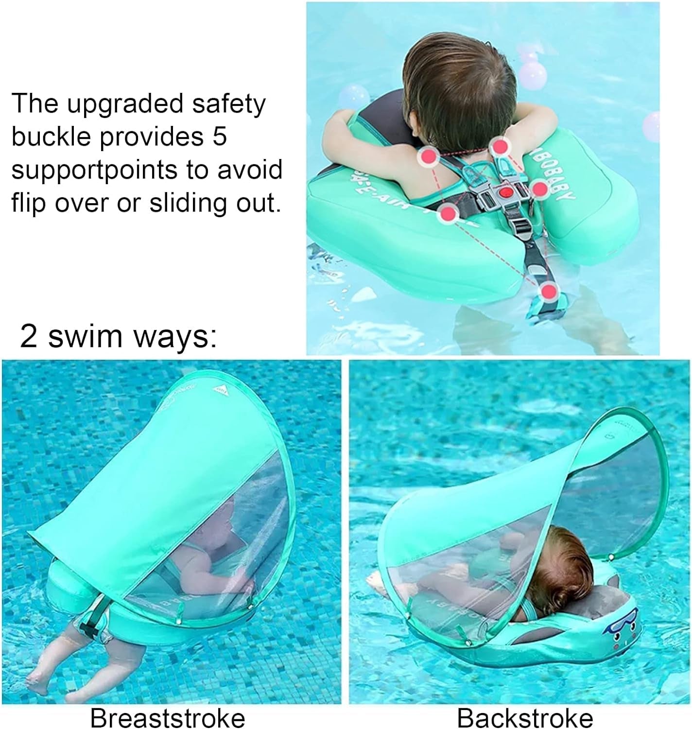 Baby Pool Float with Canopy UPF 50+, Non Inflatable Float, Baby Floaties for Infants Swimming Training, No Flip over Baby Swimming Float 2668south