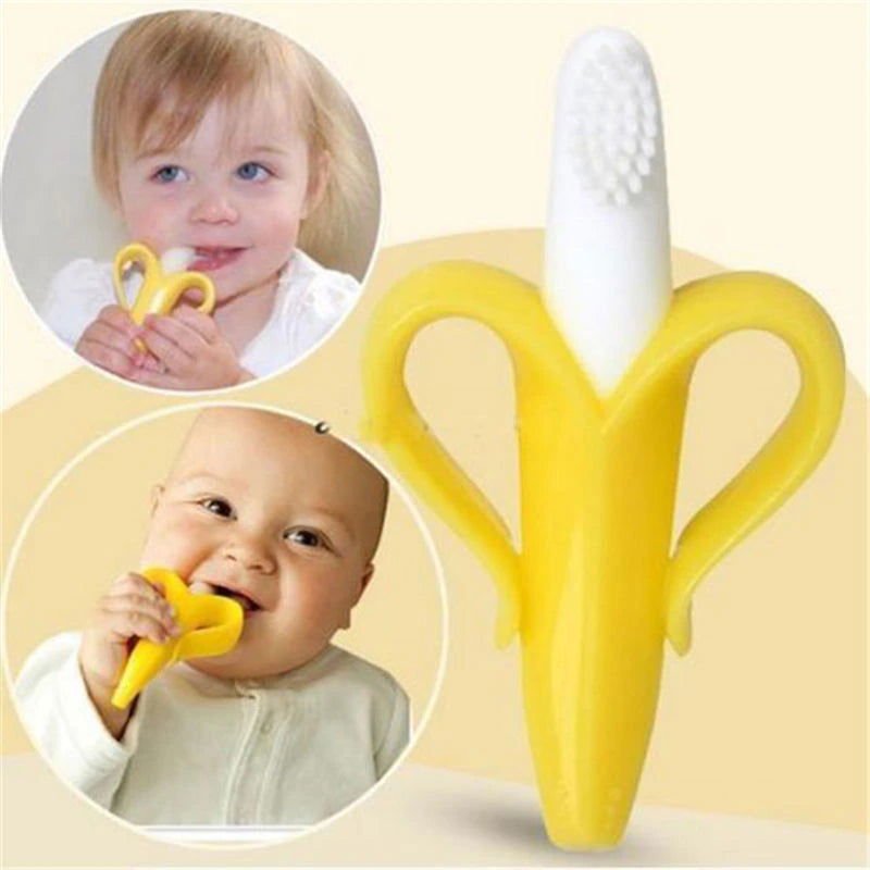 Baby Silicone Training Toothbrush BPA Free Banana Shape Safe Toddle Teether Chew Toys Teething Ring Gift Infant Baby Chewing 2668south