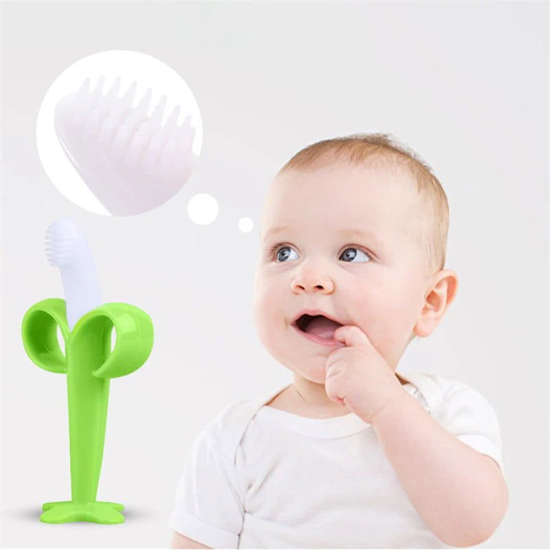 Baby Silicone Training Toothbrush BPA Free Banana Shape Safe Toddle Teether Chew Toys Teething Ring Gift Infant Baby Chewing 2668south