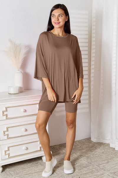 Basic Bae Full Size Soft Rayon Three-Quarter Sleeve Top and Shorts Set 2668south