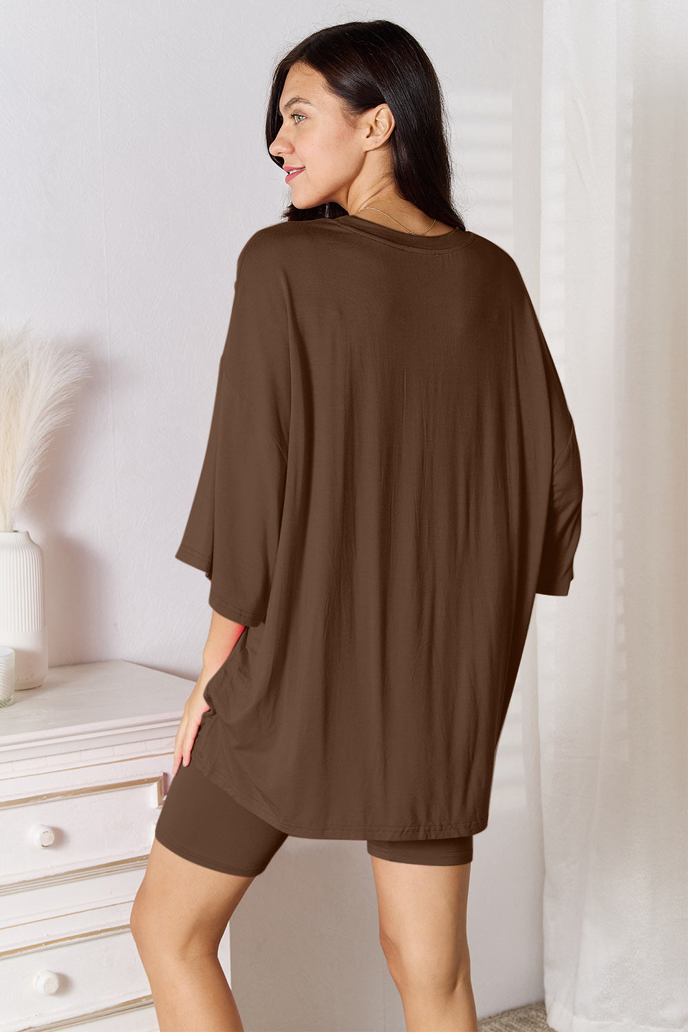 Basic Bae Full Size Soft Rayon Three-Quarter Sleeve Top and Shorts Set 2668south