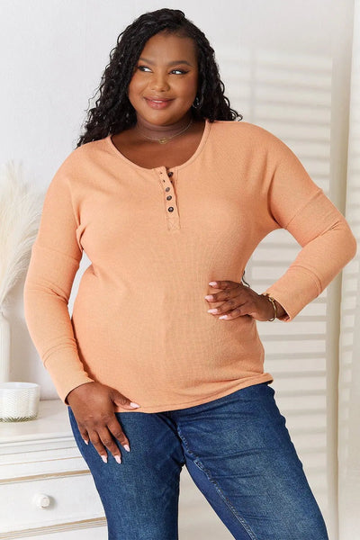 Basic Bae Half Button Long Sleeve Top 2668south