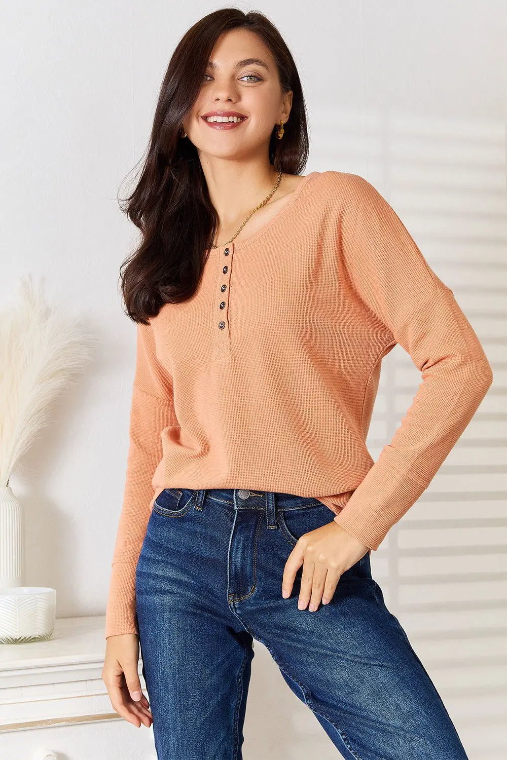 Basic Bae Half Button Long Sleeve Top 2668south