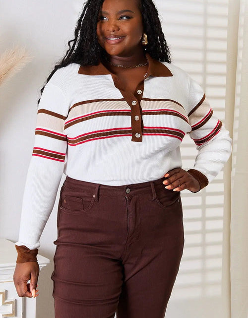 Load image into Gallery viewer, Basic Bae Striped Collared Neck Rib-Knit Top 2668south
