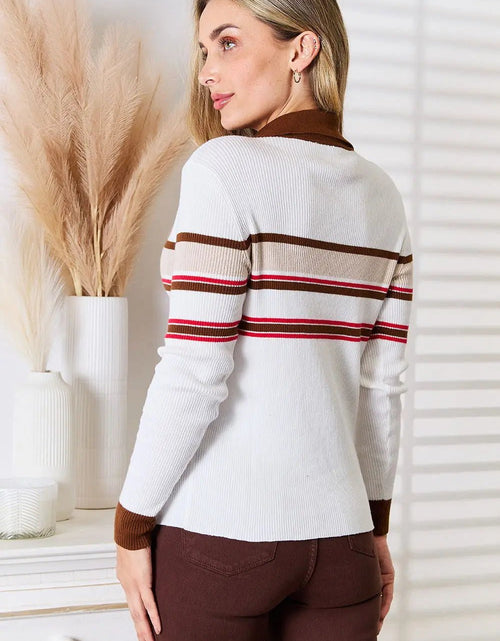 Load image into Gallery viewer, Basic Bae Striped Collared Neck Rib-Knit Top 2668south
