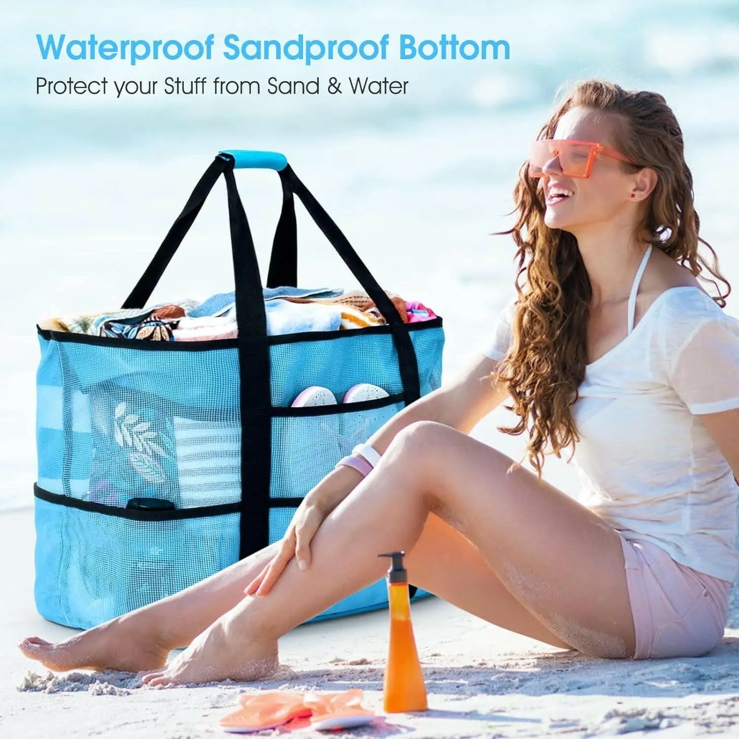 Beach Bag, Extra Large Beach Bags for Women Waterproof Sandproof, Mesh Beach Tote Bags Travel Pool Bag 2668south