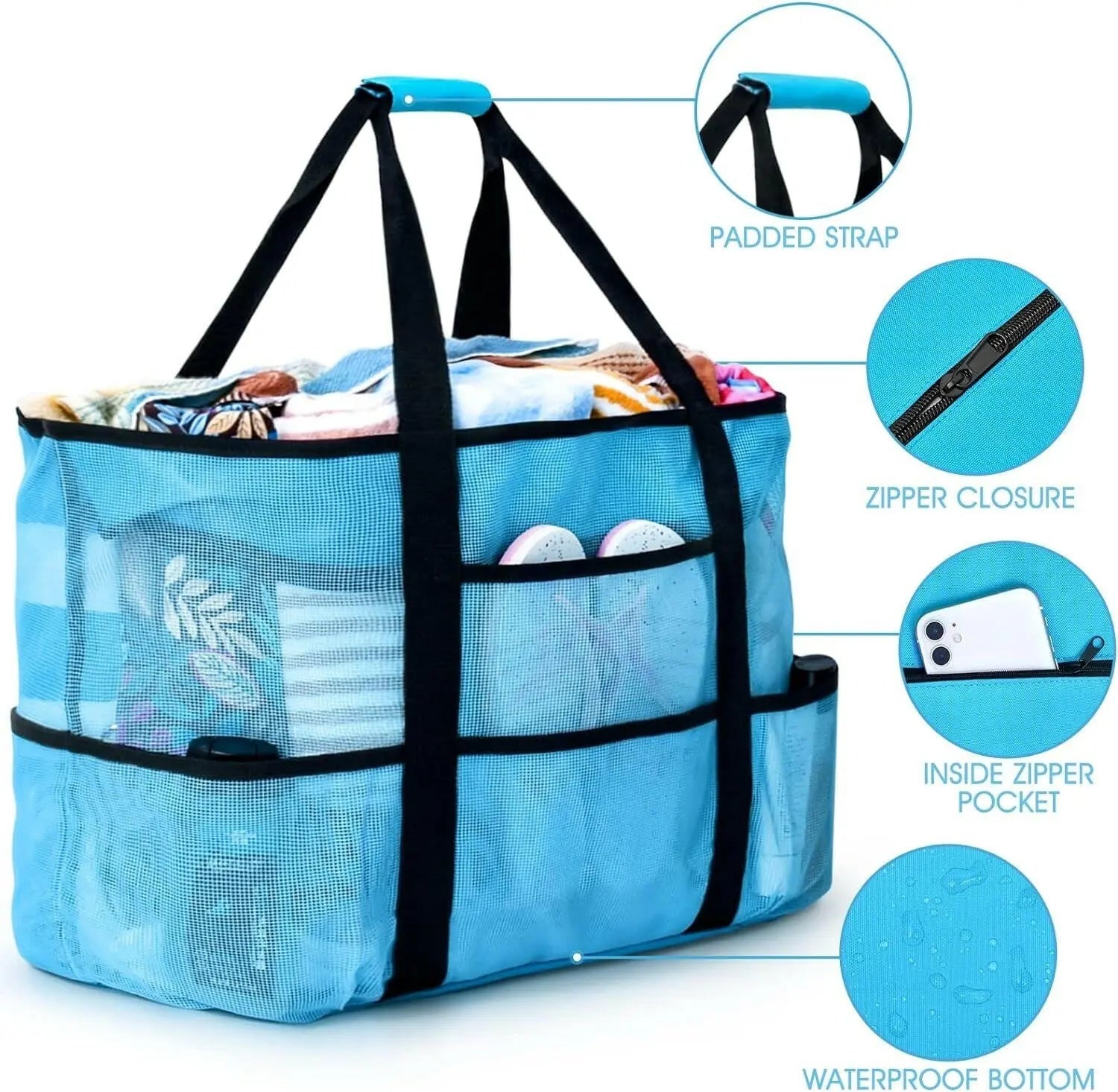 Beach Bag, Extra Large Beach Bags for Women Waterproof Sandproof, Mesh Beach Tote Bags Travel Pool Bag 2668south