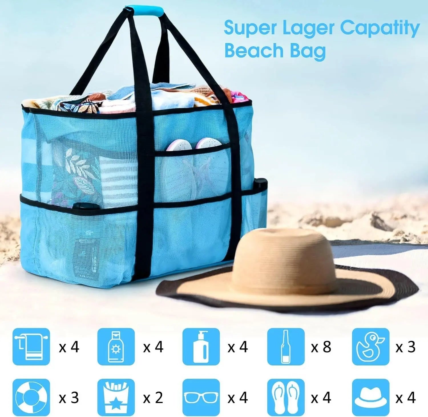 Beach Bag, Extra Large Beach Bags for Women Waterproof Sandproof, Mesh Beach Tote Bags Travel Pool Bag 2668south