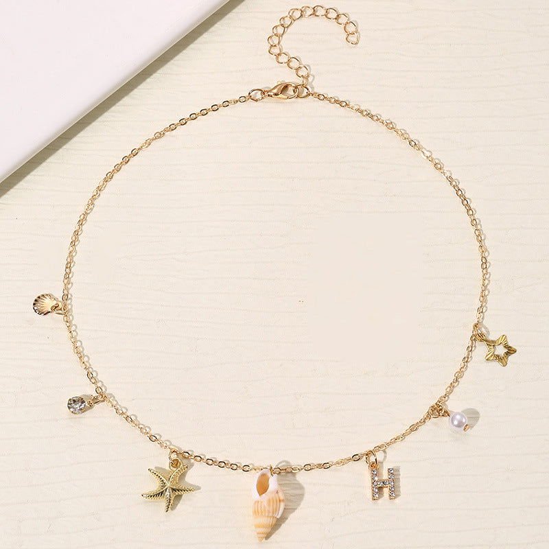 Beach Ocean Style 26 Letter Pearl Shell Necklace 2668south