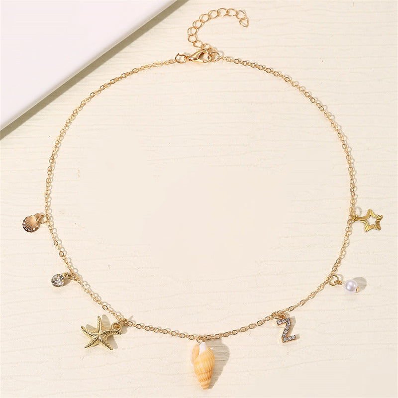 Beach Ocean Style 26 Letter Pearl Shell Necklace 2668south