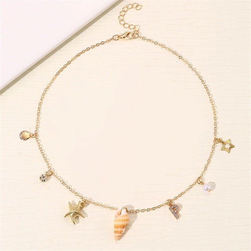 Beach Ocean Style 26 Letter Pearl Shell Necklace 2668south