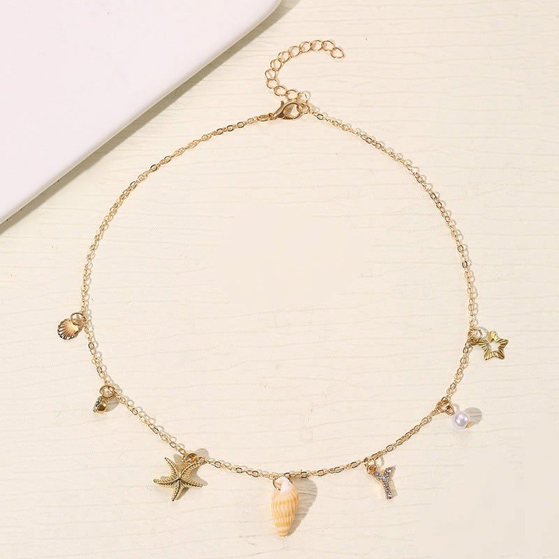 Beach Ocean Style 26 Letter Pearl Shell Necklace 2668south