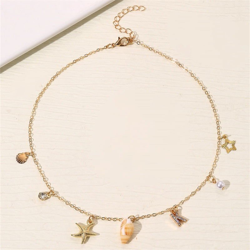 Beach Ocean Style 26 Letter Pearl Shell Necklace 2668south