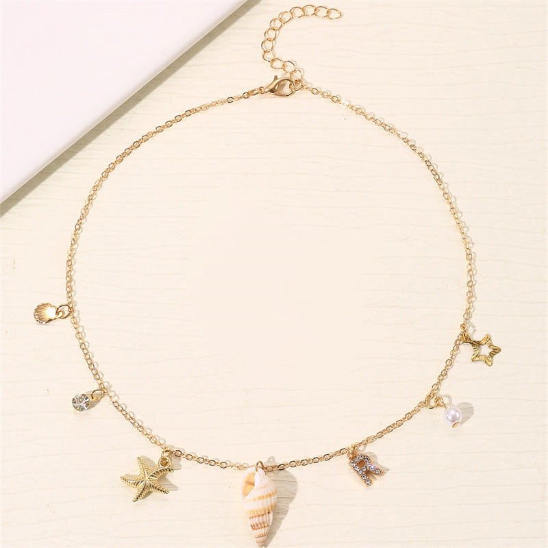 Beach Ocean Style 26 Letter Pearl Shell Necklace 2668south