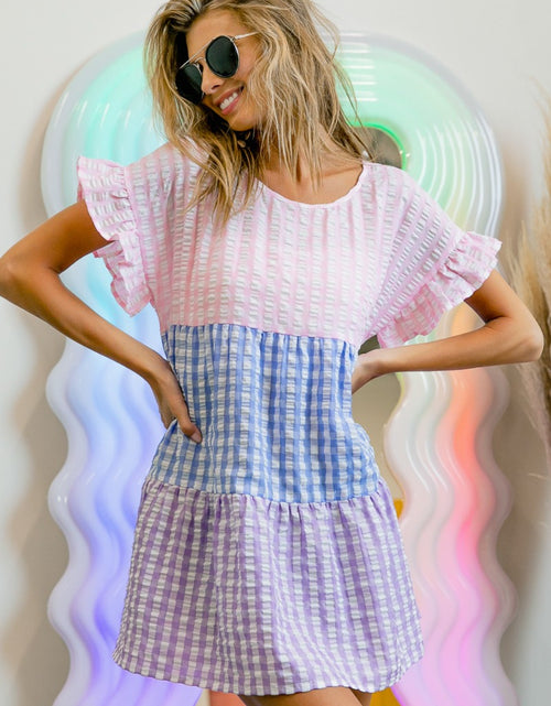 Load image into Gallery viewer, BiBi Plaid Color Block Tiered Top 2668south
