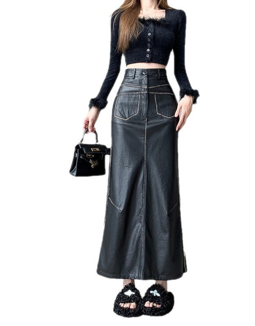 Load image into Gallery viewer, Black PU Leather Skirt Women&#39;s High Waist Slimming 2668south
