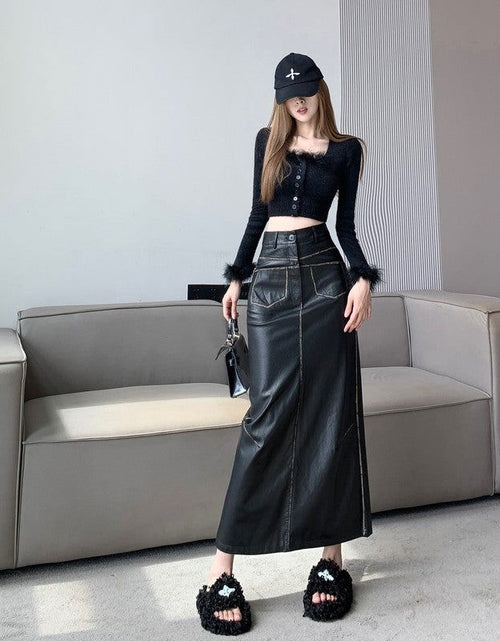 Load image into Gallery viewer, Black PU Leather Skirt Women&#39;s High Waist Slimming 2668south
