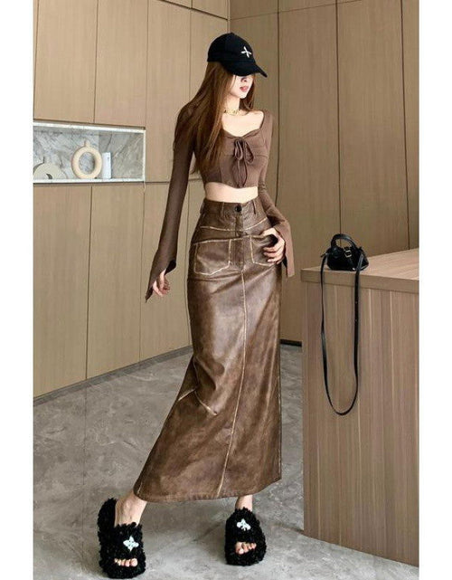 Load image into Gallery viewer, Black PU Leather Skirt Women&#39;s High Waist Slimming 2668south
