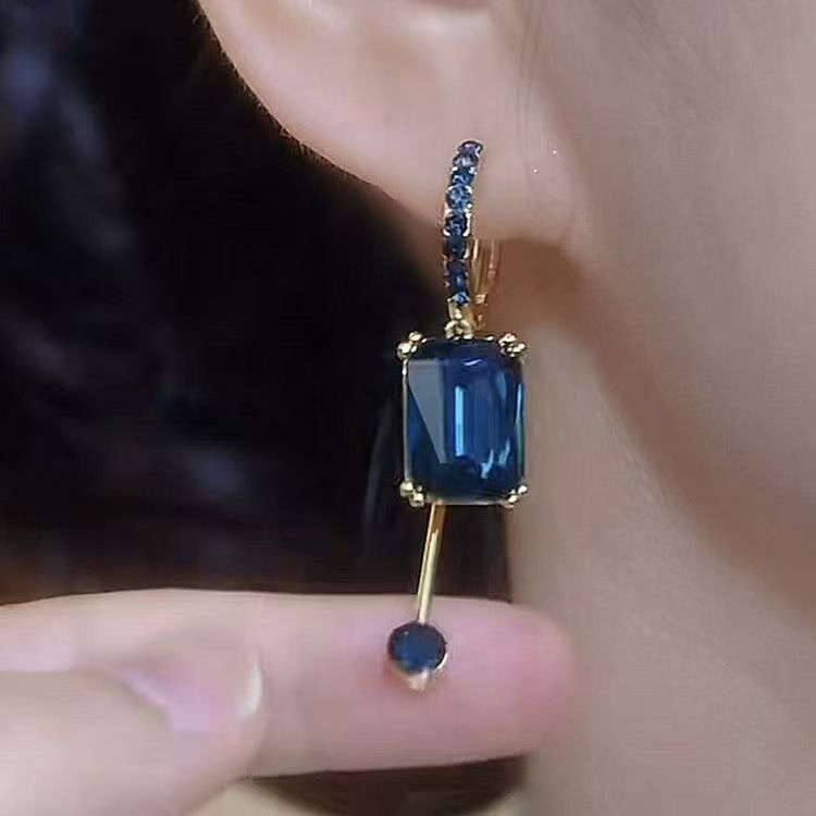 Blue Square Crystal Earrings Special-interest Design 2668south