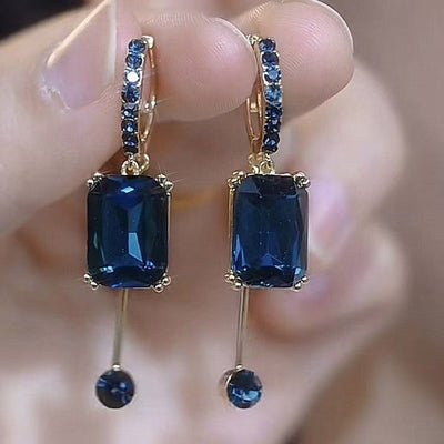 Blue Square Crystal Earrings Special-interest Design 2668south