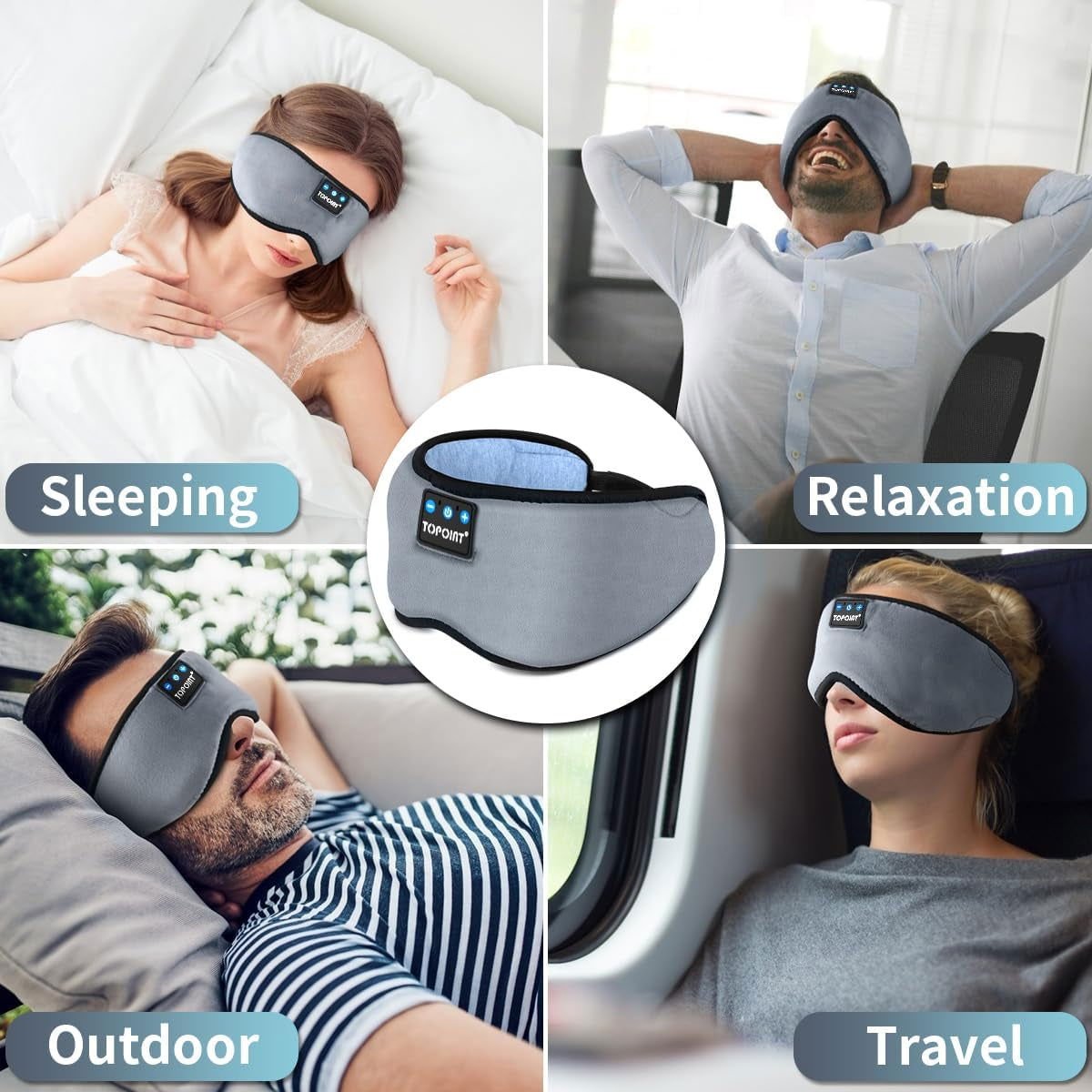 Bluetooth Sleep Eye Mask Wireless Headphones, Sleeping Eye Cover Travel Music Headsets with Microphone Handsfree, Sleep Headphones for Side Sleepers Men Women 2668south