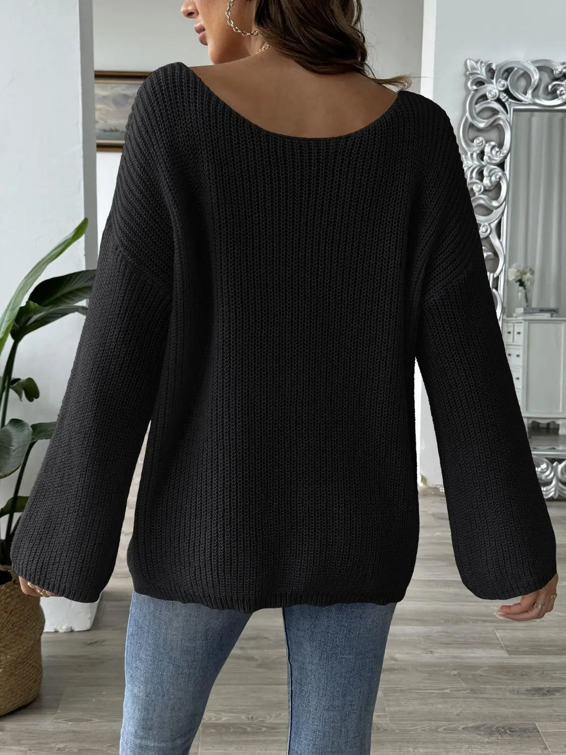 Bow Boat Neck Long Sleeve Sweater 2668south