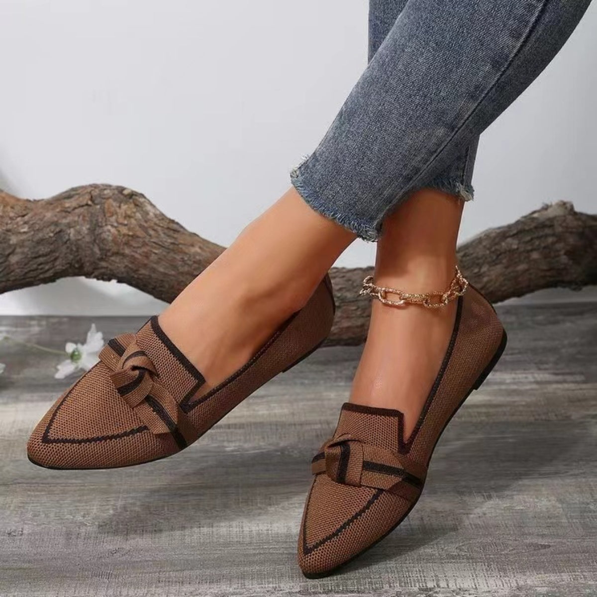 Bow Contrast Trim Point Toe Loafers 2668south