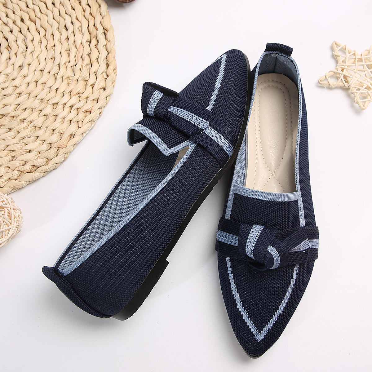 Bow Contrast Trim Point Toe Loafers 2668south