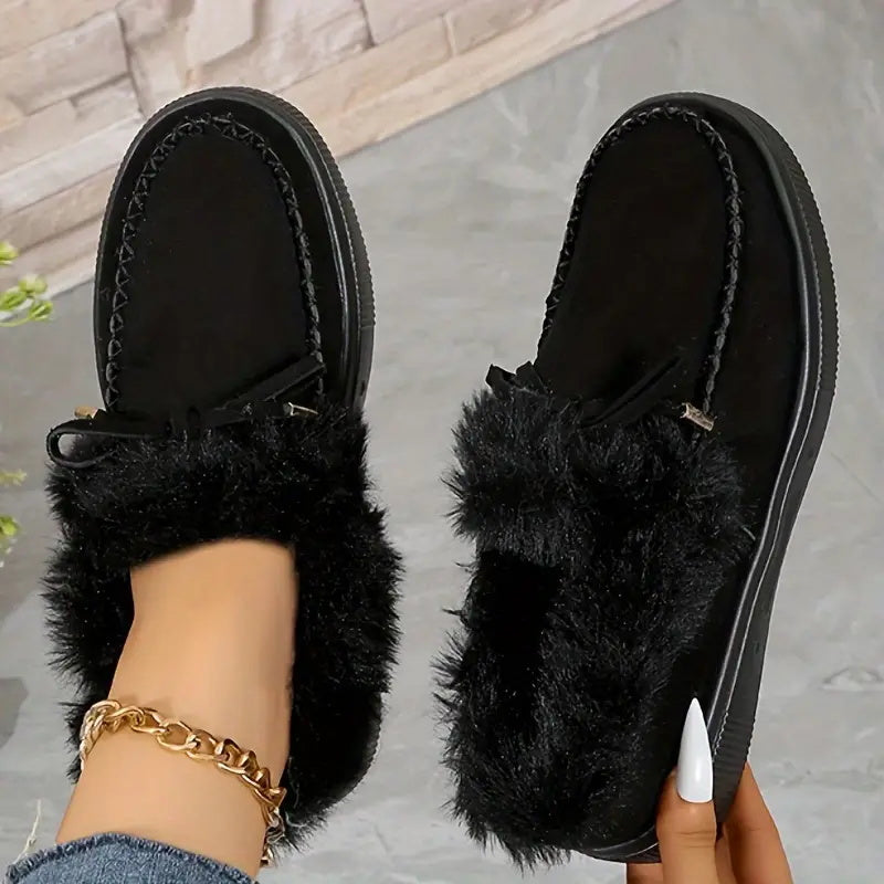 Bow Furry Round Toe Flat Slip-Ons 2668south