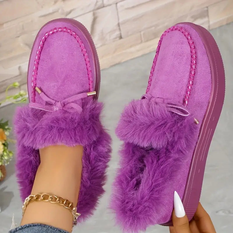 Bow Furry Round Toe Flat Slip-Ons 2668south