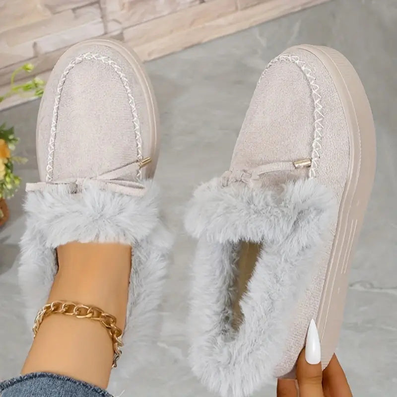 Bow Furry Round Toe Flat Slip-Ons 2668south