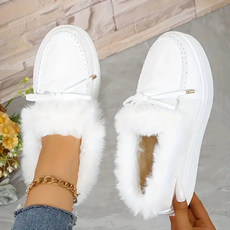 Bow Furry Round Toe Flat Slip-Ons 2668south