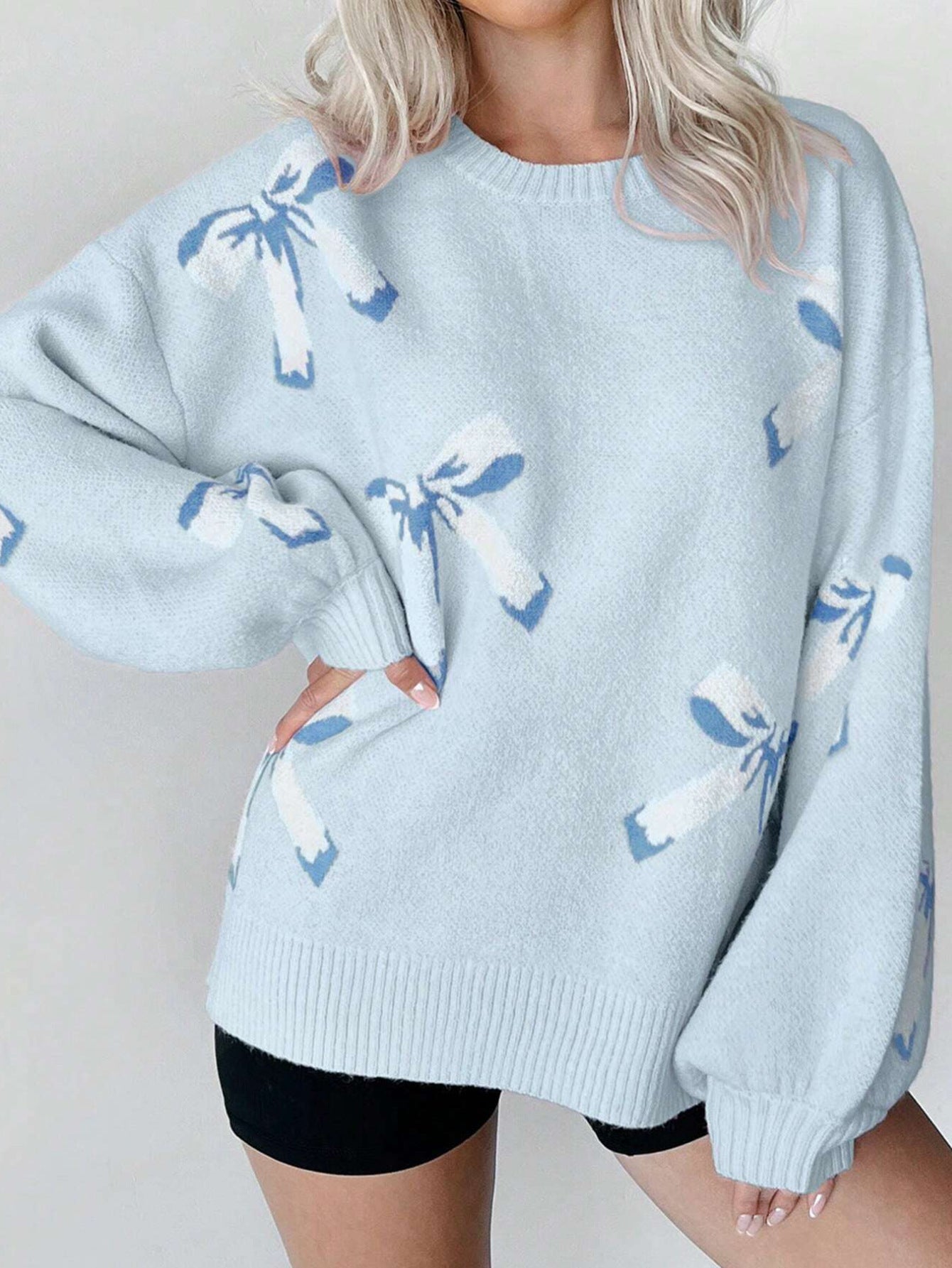 Bow Jacquard Lazy And Loose Pullover Sweater 2668south