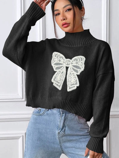 Bow Turtleneck Long Sleeve Sweater 2668south