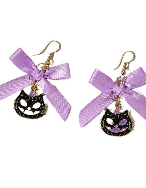 Load image into Gallery viewer, Bowknot Ribbon Pumpkin Head Earrings Halloween Female Accessories 2668south
