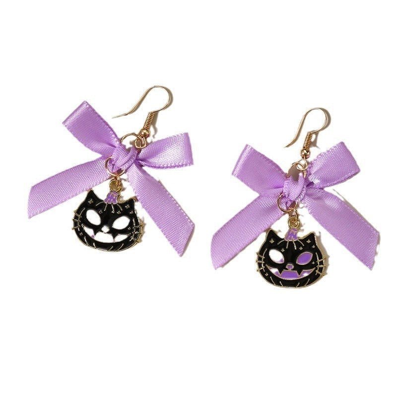 Bowknot Ribbon Pumpkin Head Earrings Halloween Female Accessories 2668south