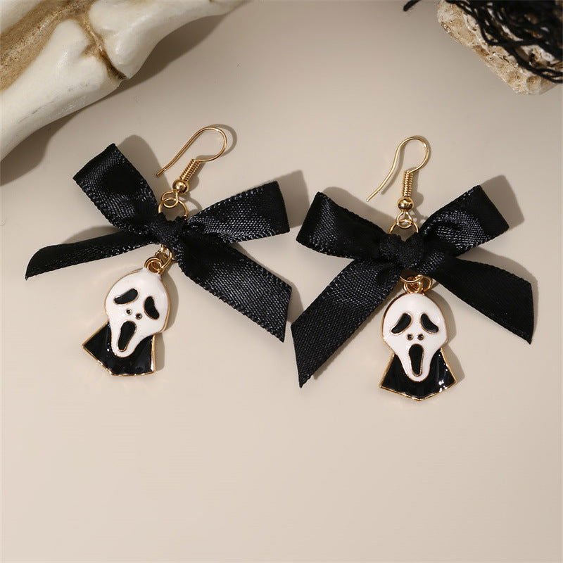 Bowknot Ribbon Pumpkin Head Earrings Halloween Female Accessories 2668south